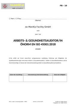 Audit – Ernennung Auditor – 45001_Vorlage