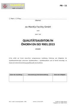 Audit – Ernennung Auditor – 9001_Vorlage